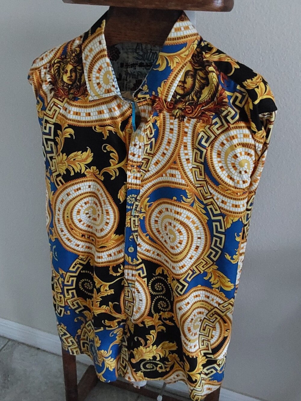 Sugar Black, Blue‎ & Gold Baroque Print Button-Down Shirt